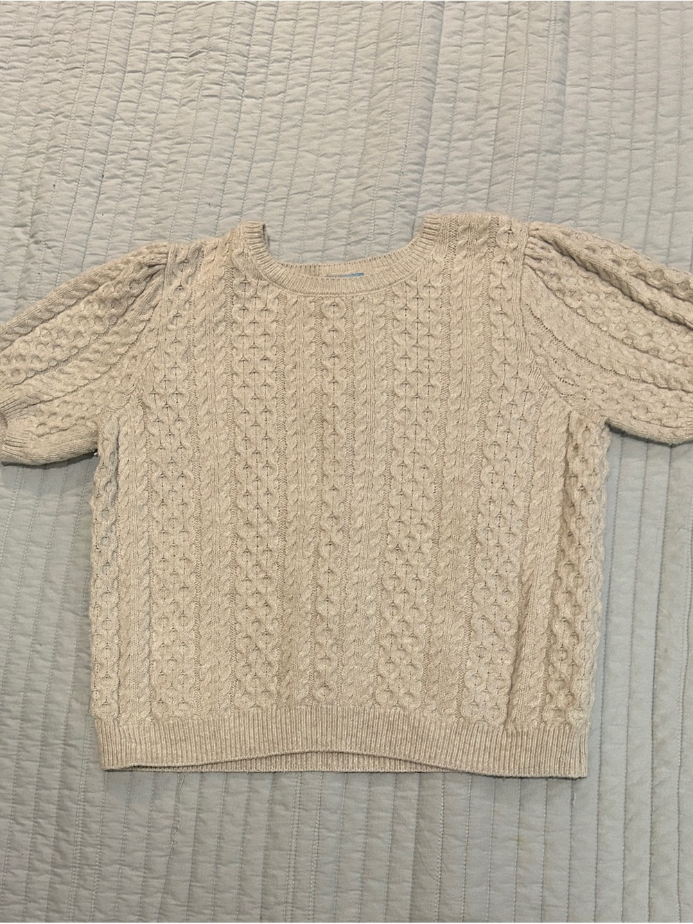 CeCe Cream Cable Knit Short Sleeve Crewneck Sweater